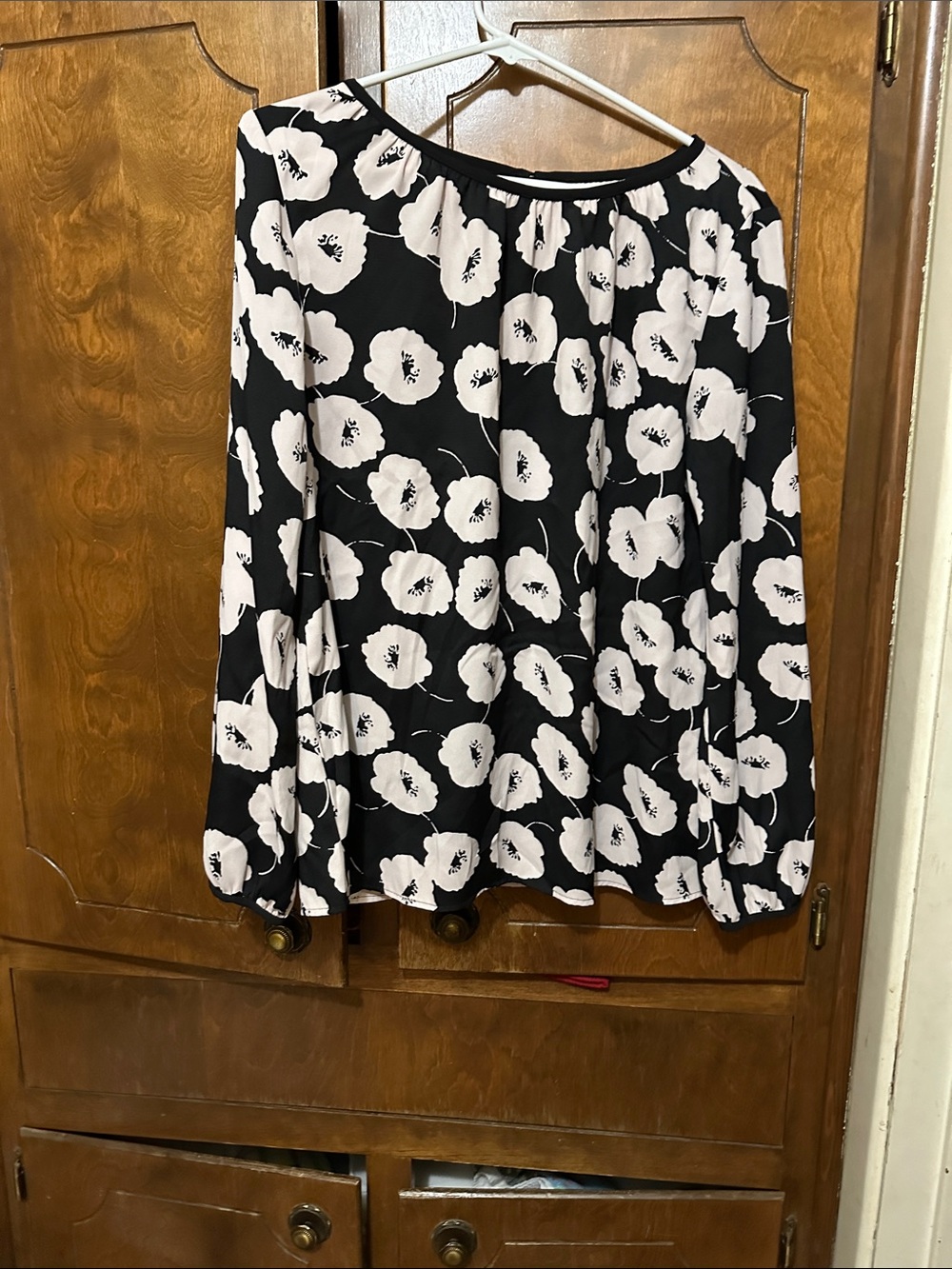LOFT Black Blouse with White Floral Print
